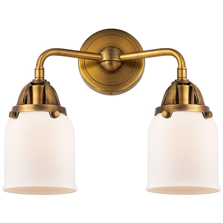 Image 1 Nouveau 2 Bell 5" 2 Light 13" Bath Light - Brushed Brass - White