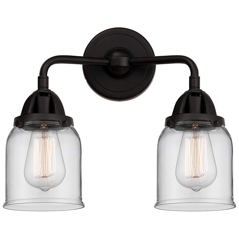 Image 1 Nouveau 2 Bell 5" 2 Light 13" Bath Light - Matte Black - Clear Sh