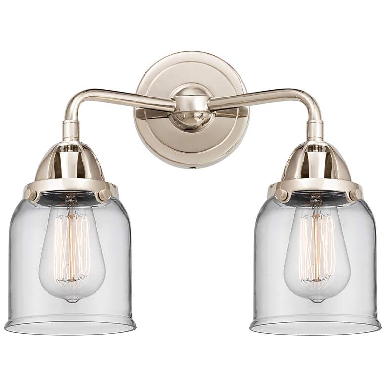 Image 1 Nouveau 2 Bell 5" 2 Light 13" Bath Light - Polished Nickel - Clea
