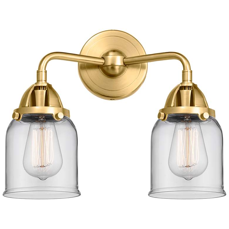 Image 1 Nouveau 2 Bell 5" 2 Light 13" Bath Light - Satin Gold - Clear Sha