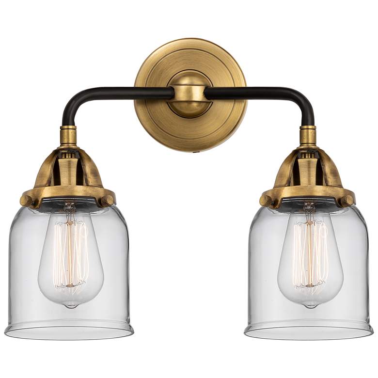 Image 1 Nouveau 2 Bell 5" 2 Light 13" LED Bath Light - Black Brass - Clea