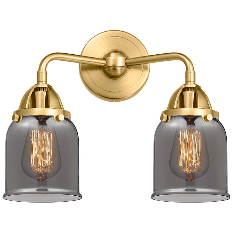 Image 1 Nouveau 2 Bell 5" 2 Light 13" LED Bath Light - Satin Gold - Smoke