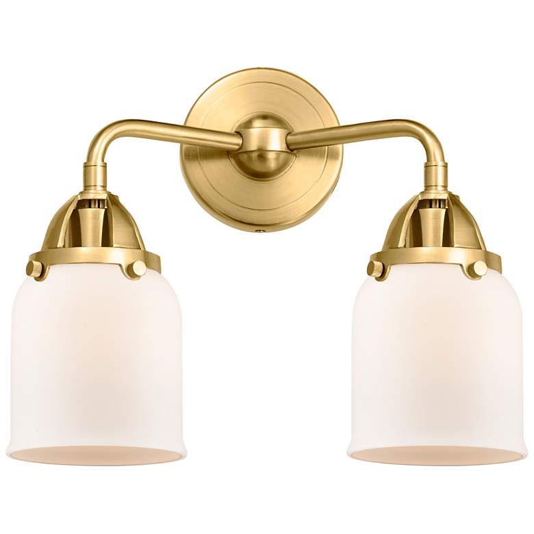 Image 1 Nouveau 2 Bell 5" 2 Light 13" LED Bath Light - Satin Gold - White