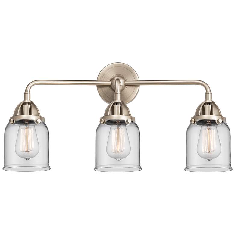 Image 1 Nouveau 2 Bell 5" 3 Light 23" Bath Light - Brushed Satin Nickel -
