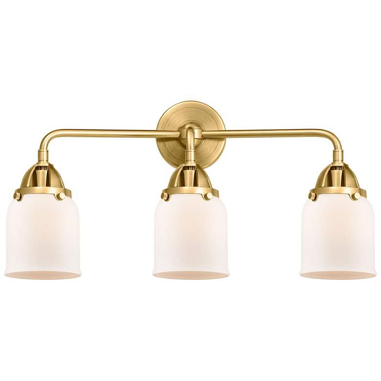 Image 1 Nouveau 2 Bell 5" 3 Light 23" Bath Light - Satin Gold - Matte Whi