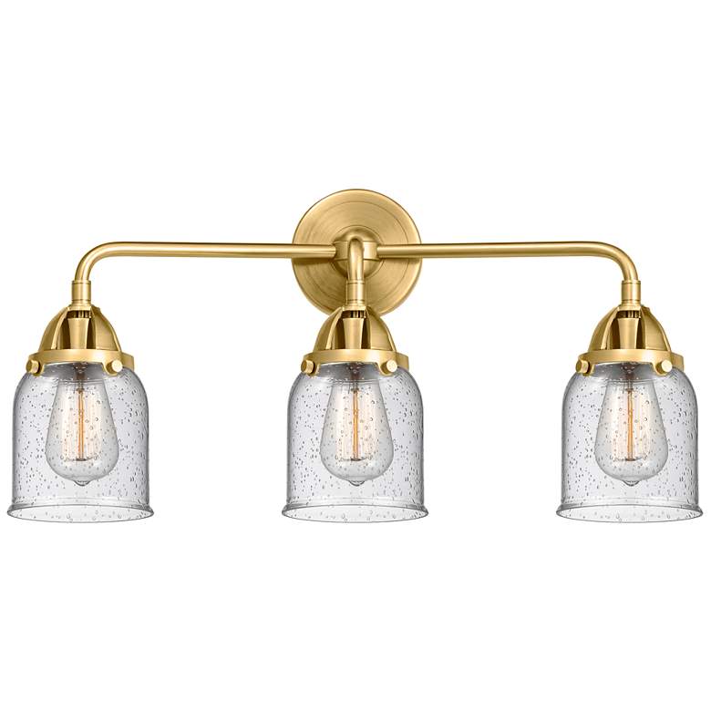 Image 1 Nouveau 2 Bell 5" 3 Light 23" Bath Light - Satin Gold - Seedy Sha