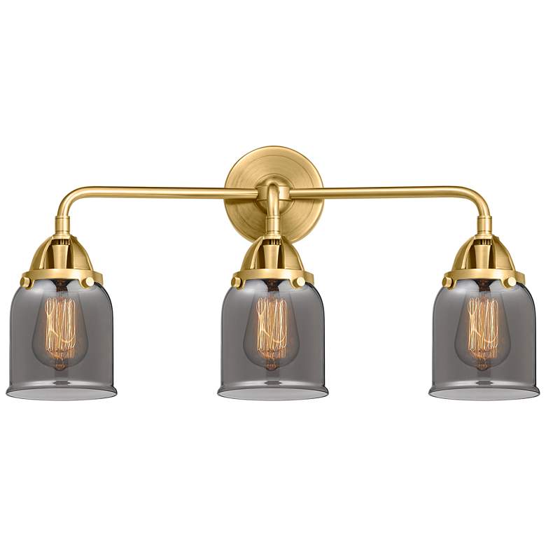 Image 1 Nouveau 2 Bell 5" 3 Light 23" LED Bath Light - Satin Gold - Smoke