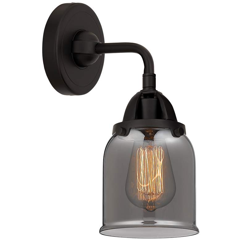Image 1 Nouveau 2 Bell 5" LED Sconce - Matte Black Finish - Plated Smoke Shade