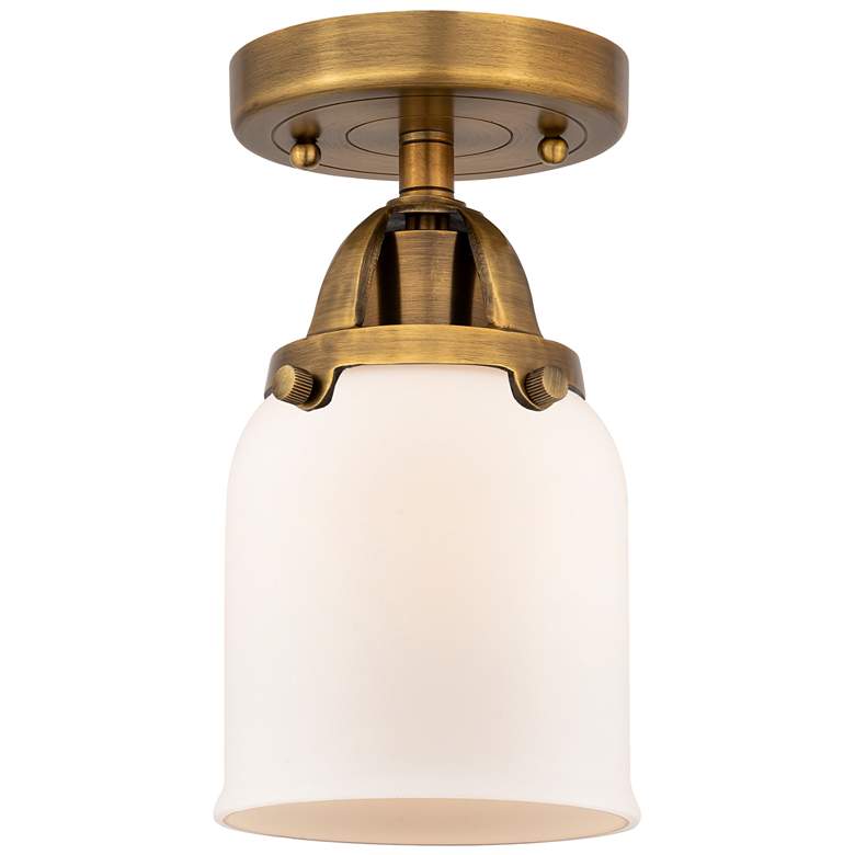 Image 1 Nouveau 2 Bell 5" LED Semi-Flush Mount - Brushed Brass - Matte White S
