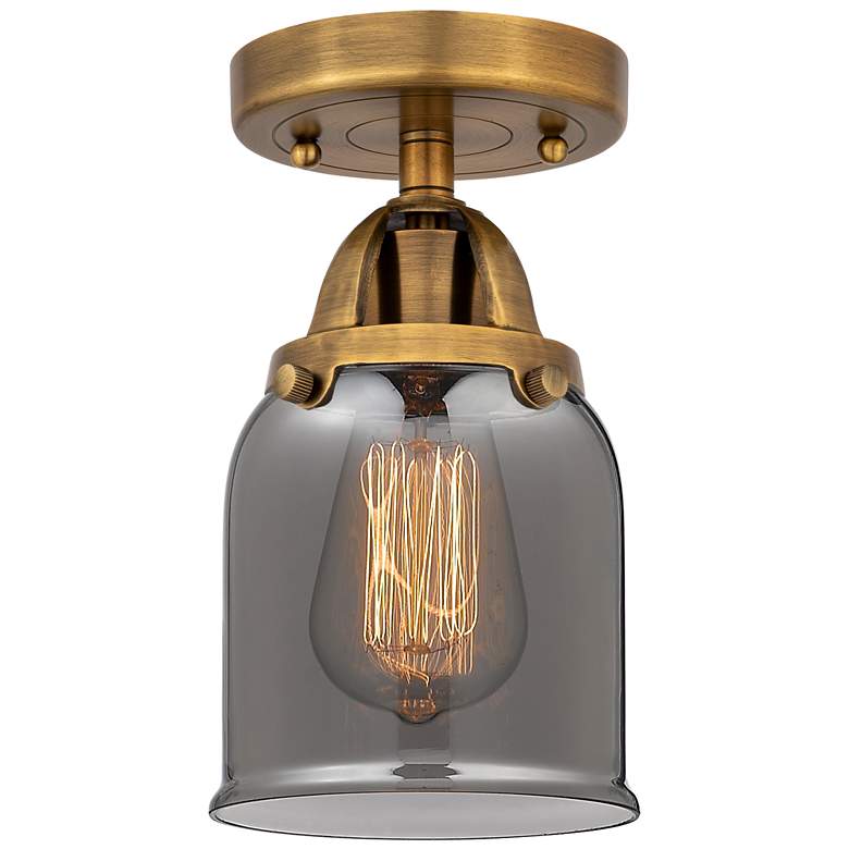Image 1 Nouveau 2 Bell 5" LED Semi-Flush Mount - Brushed Brass - Plated Smoke