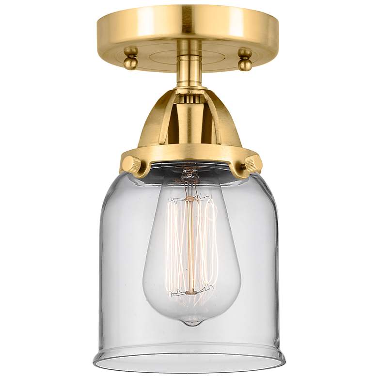 Image 1 Nouveau 2 Bell 5 inch LED Semi-Flush Mount - Satin Gold - Clear Shade