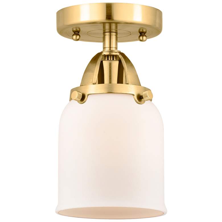 Image 1 Nouveau 2 Bell 5" LED Semi-Flush Mount - Satin Gold - Matte White Shad