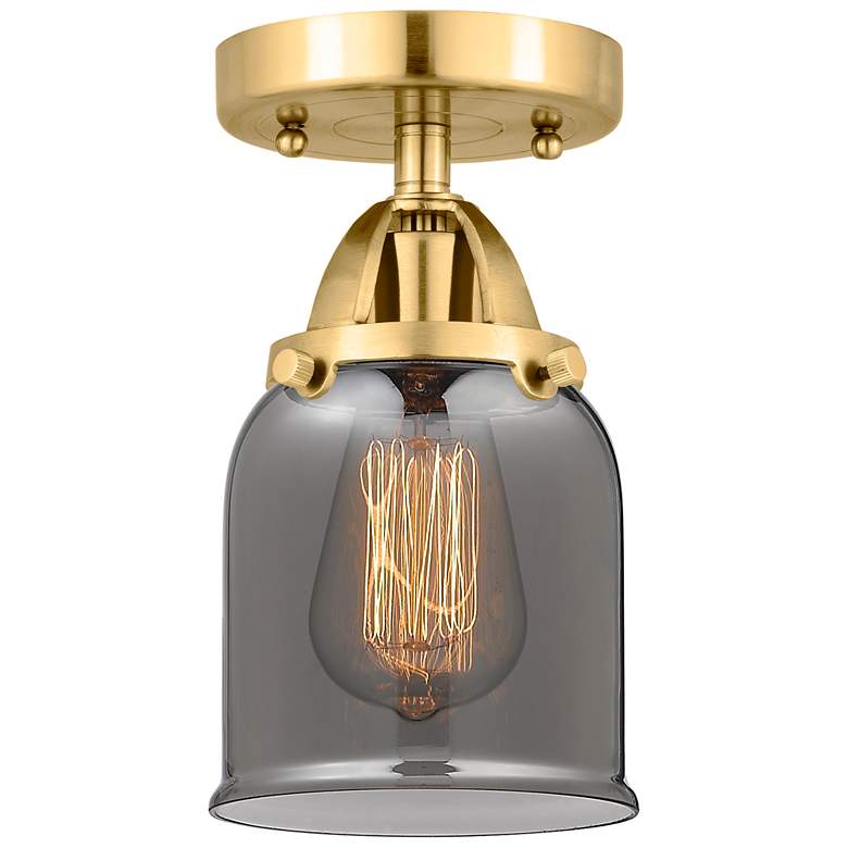 Image 1 Nouveau 2 Bell 5" LED Semi-Flush Mount - Satin Gold - Plated Smoke Sha