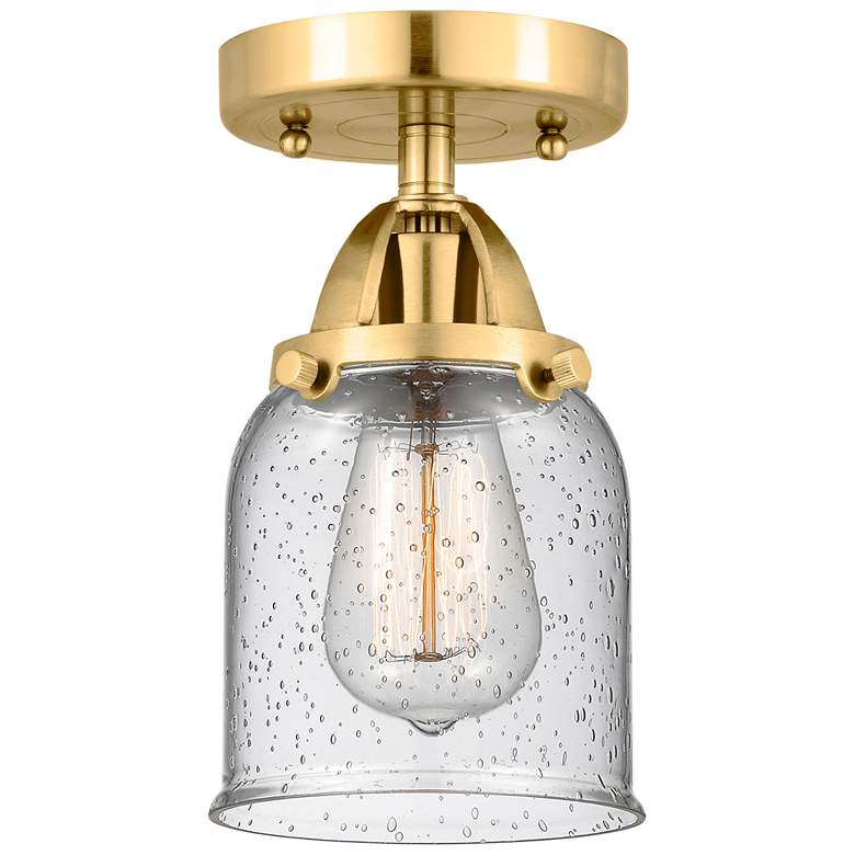 Image 1 Nouveau 2 Bell 5" LED Semi-Flush Mount - Satin Gold - Seedy Shade