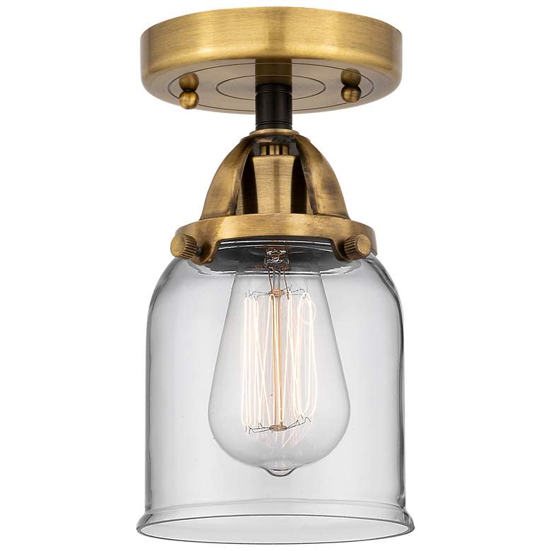 Image 1 Nouveau 2 Bell 5" Semi-Flush Mount - Black Antique Brass - Clear Shade