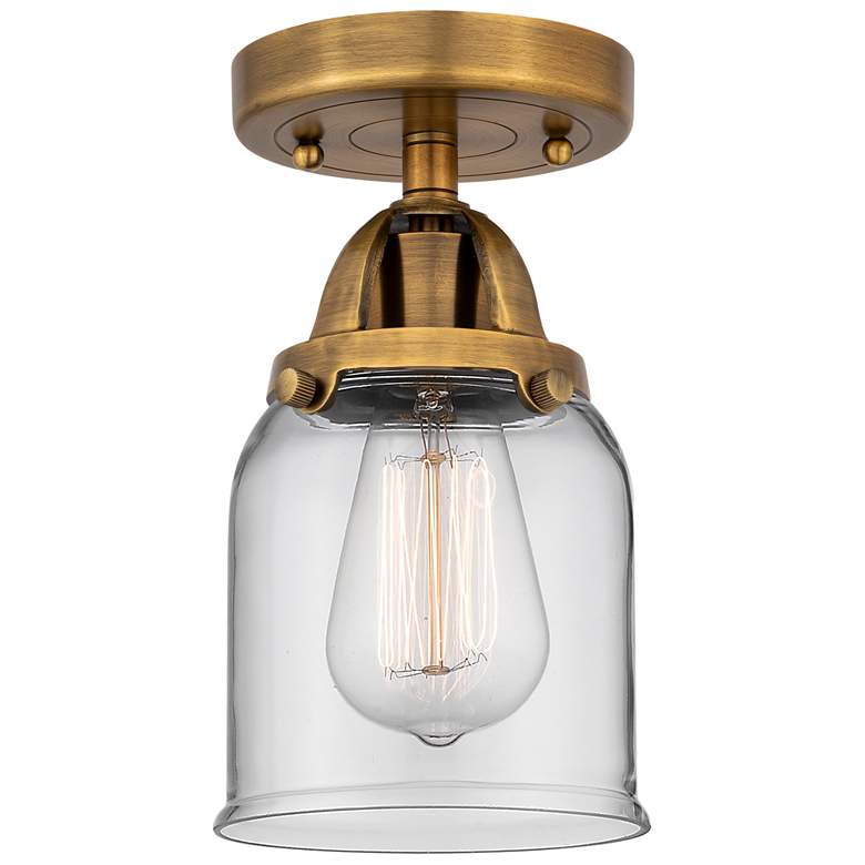 Image 1 Nouveau 2 Bell 5" Semi-Flush Mount - Brushed Brass - Clear Shade