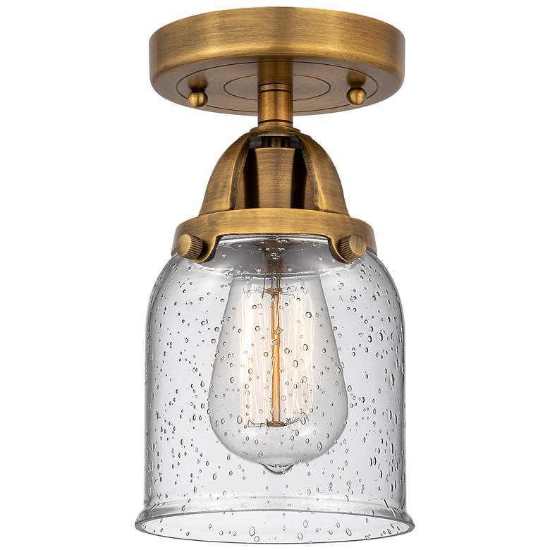 Image 1 Nouveau 2 Bell 5" Semi-Flush Mount - Brushed Brass - Seedy Shade