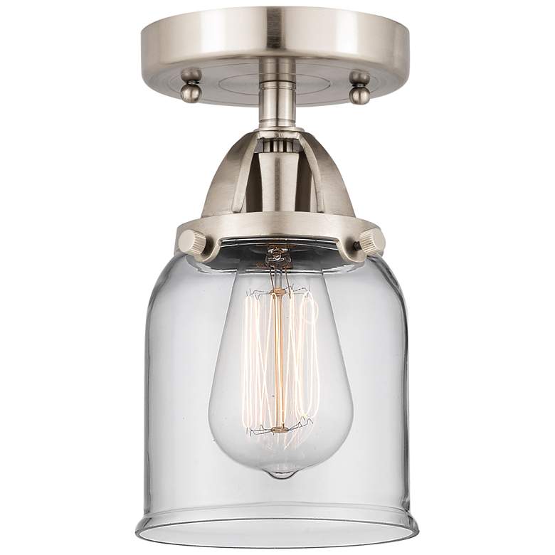 Image 1 Nouveau 2 Bell 5" Semi-Flush Mount - Brushed Satin Nickel - Clear Shad