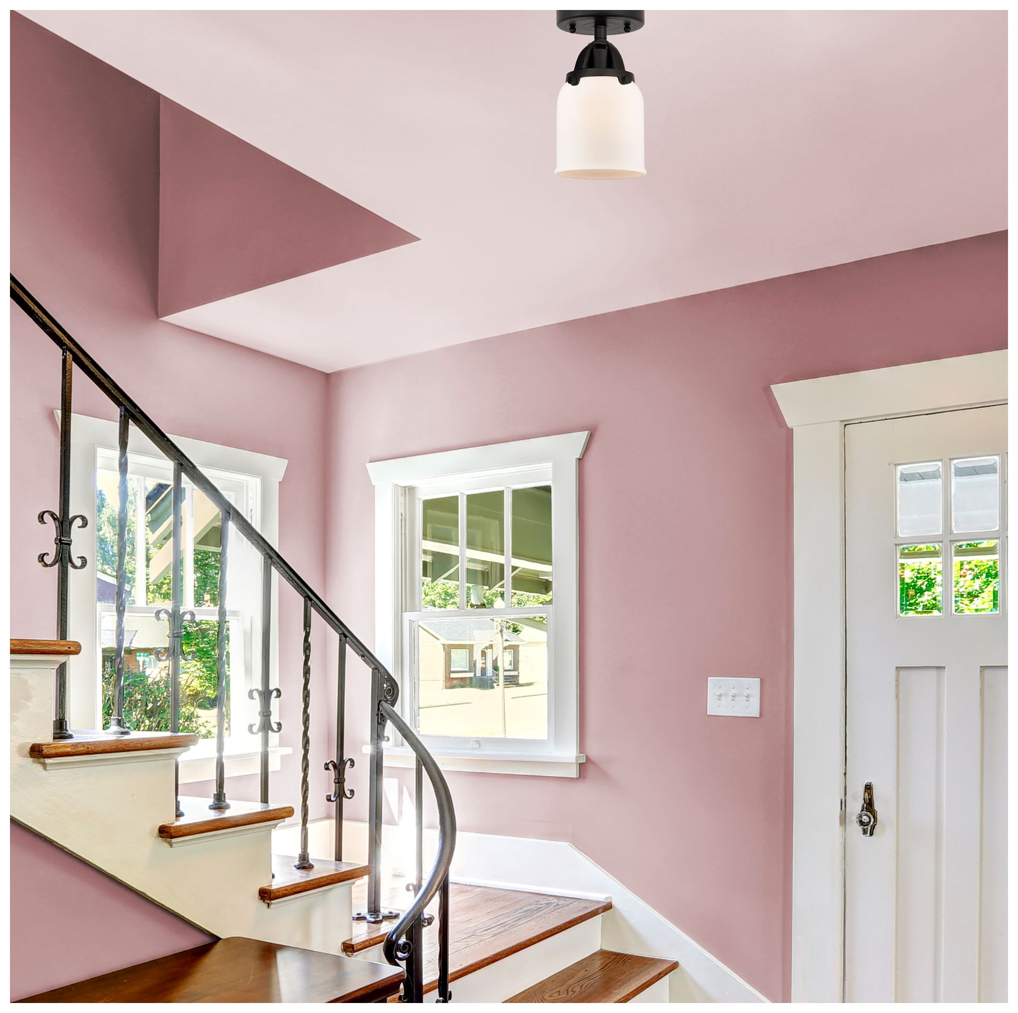 Image 2 Nouveau 2 Bell 5" Semi-Flush Mount - Matte Black - Matte White Shade more views