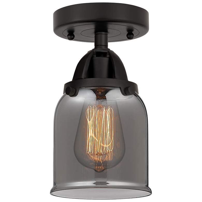 Image 1 Nouveau 2 Bell 5" Semi-Flush Mount - Matte Black - Plated Smoke Shade