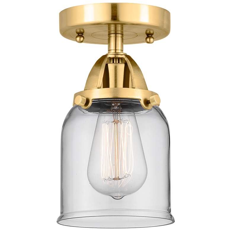 Image 1 Nouveau 2 Bell 5" Semi-Flush Mount - Satin Gold - Clear Shade