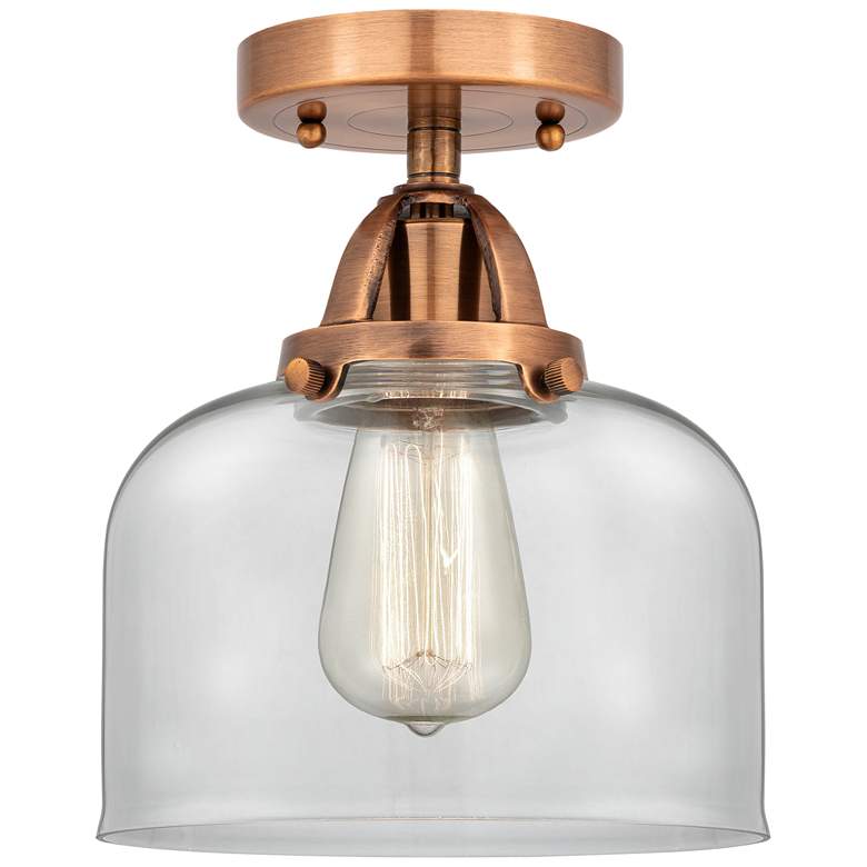 Image 1 Nouveau 2 Bell 8" LED Semi-Flush Mount - Antique Copper - Clear Shade