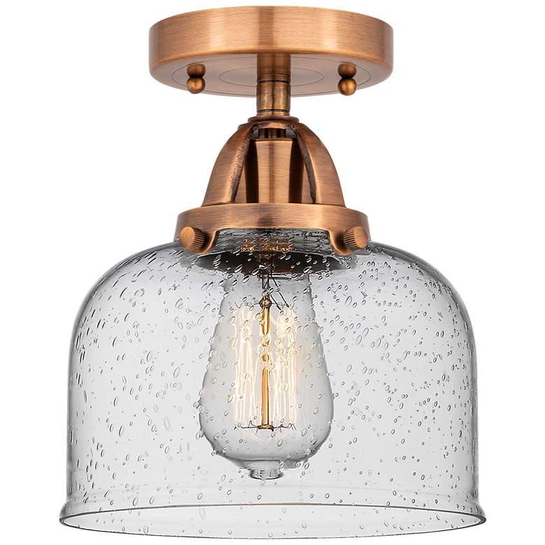Image 1 Nouveau 2 Bell 8" LED Semi-Flush Mount - Antique Copper - Seedy Shade