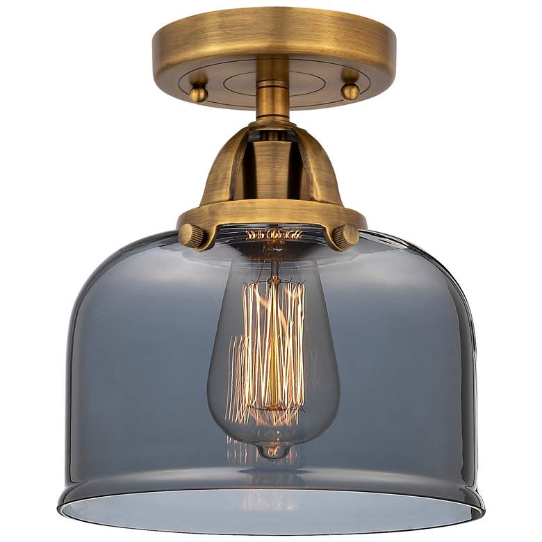Image 1 Nouveau 2 Bell 8" LED Semi-Flush Mount - Brushed Brass - Plated Smoke