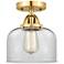 Nouveau 2 Bell 8" LED Semi-Flush Mount - Satin Gold - Clear Shade