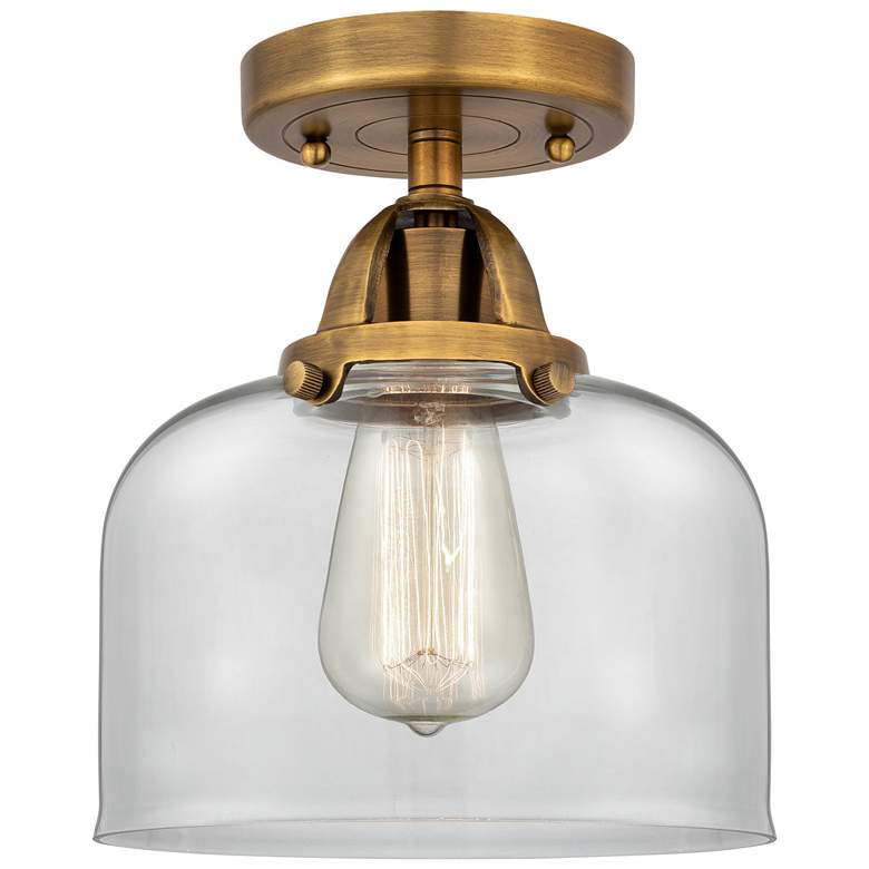Image 1 Nouveau 2 Bell 8" Semi-Flush Mount - Brushed Brass - Clear Shade