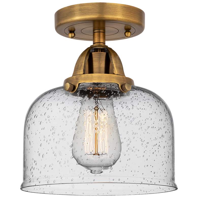 Image 1 Nouveau 2 Bell 8" Semi-Flush Mount - Brushed Brass - Seedy Shade