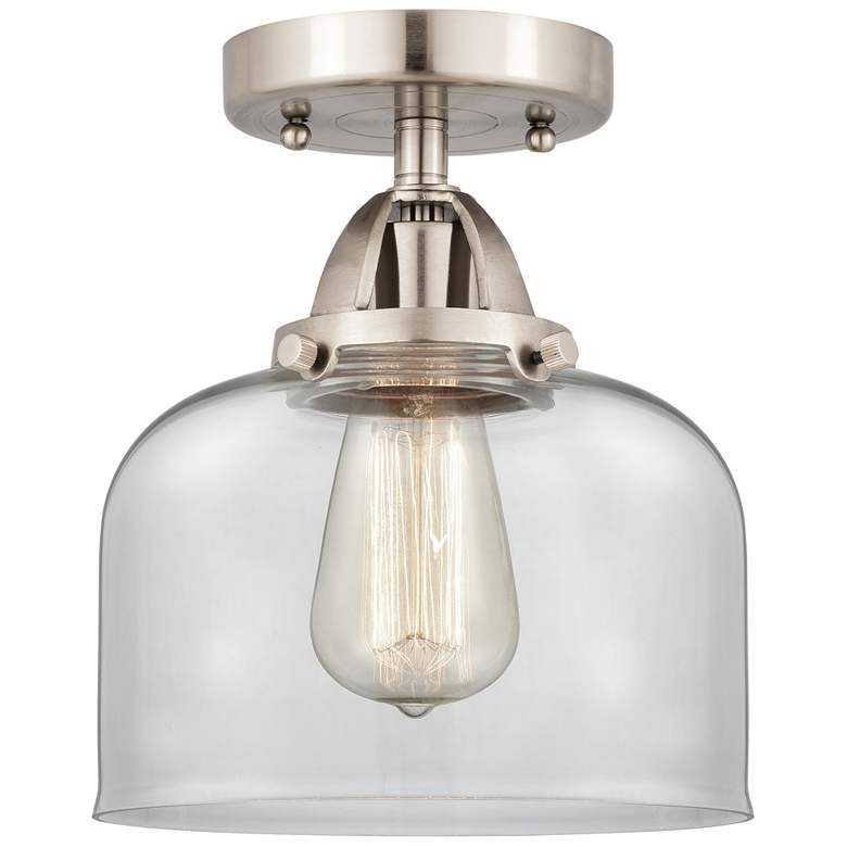 Image 1 Nouveau 2 Bell 8" Semi-Flush Mount - Brushed Satin Nickel - Clear Shad