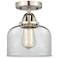 Nouveau 2 Bell 8" Semi-Flush Mount - Brushed Satin Nickel - Clear Shad