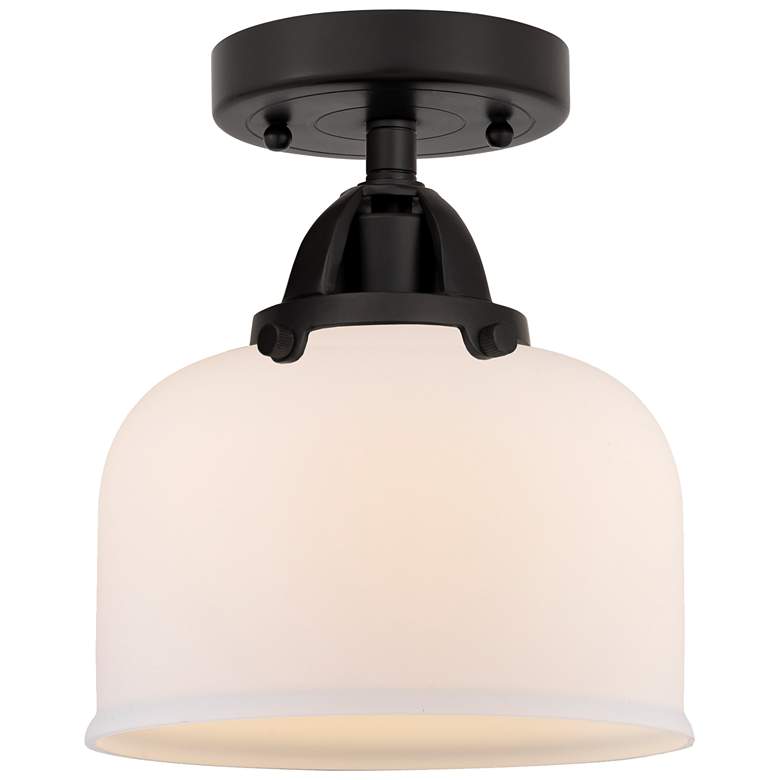 Image 1 Nouveau 2 Bell 8" Semi-Flush Mount - Matte Black - Matte White Shade