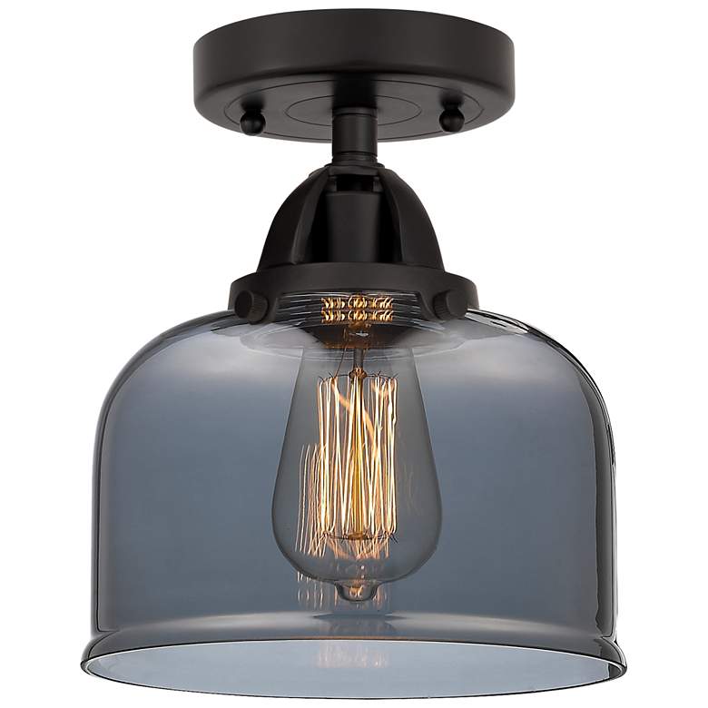Image 1 Nouveau 2 Bell 8" Semi-Flush Mount - Matte Black - Plated Smoke Shade