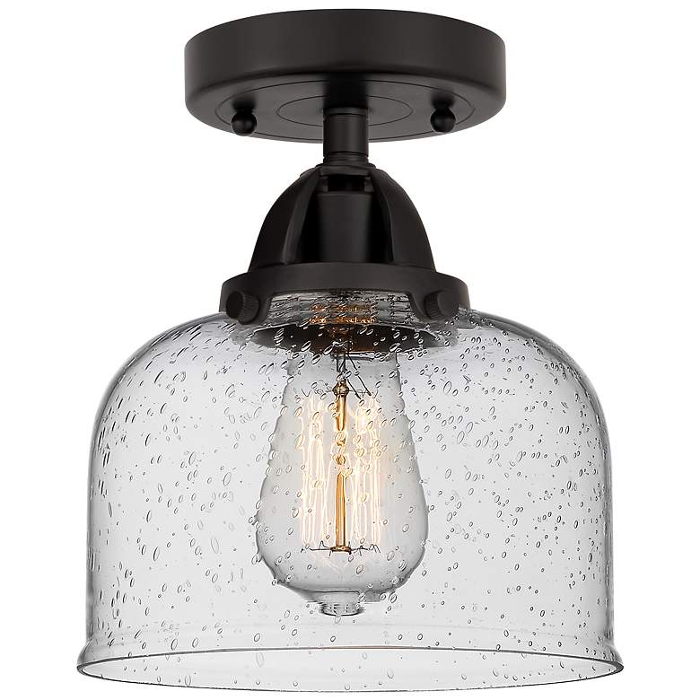 Image 1 Nouveau 2 Bell 8" Semi-Flush Mount - Matte Black - Seedy Shade