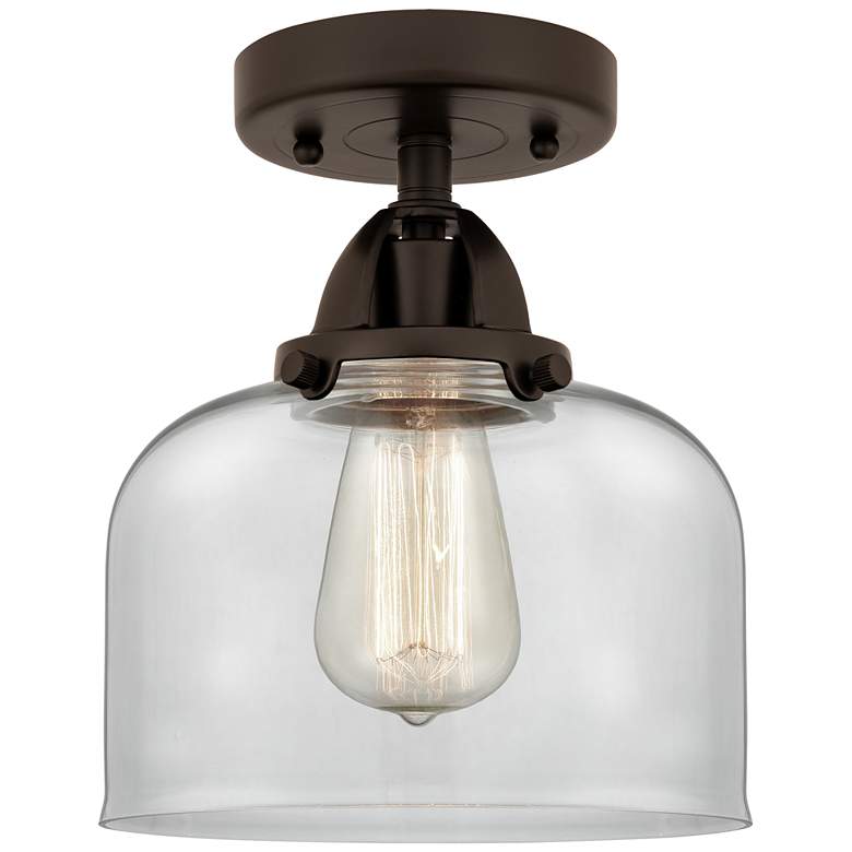 Image 1 Nouveau 2 Bell 8" Semi-Flush Mount - Oil Rubbed Bronze - Clear Shade