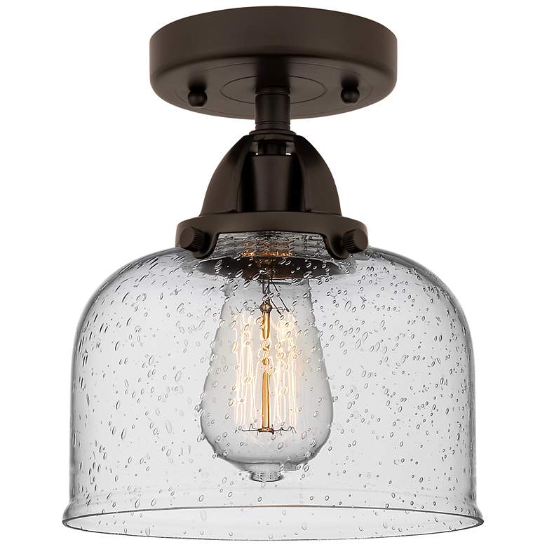 Image 1 Nouveau 2 Bell 8" Semi-Flush Mount - Oil Rubbed Bronze - Seedy Shade