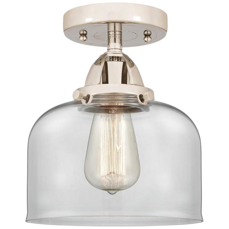 Image 1 Nouveau 2 Bell 8" Semi-Flush Mount - Polished Nickel - Clear Shade