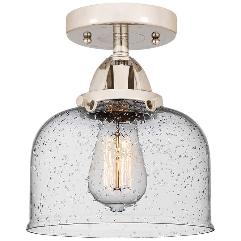 Image 1 Nouveau 2 Bell 8" Semi-Flush Mount - Polished Nickel - Seedy Shade