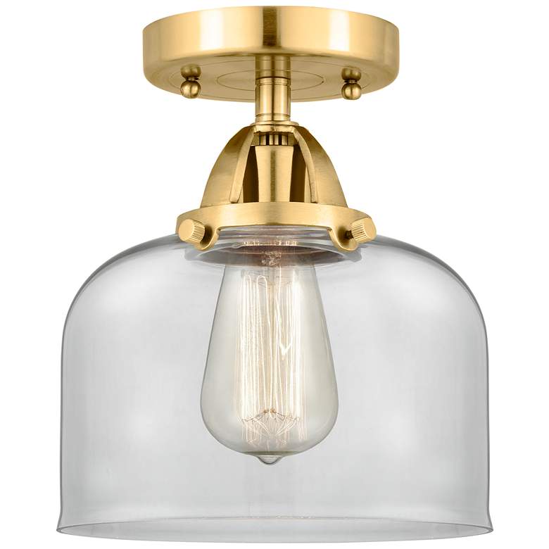 Image 1 Nouveau 2 Bell 8" Semi-Flush Mount - Satin Gold - Clear Shade
