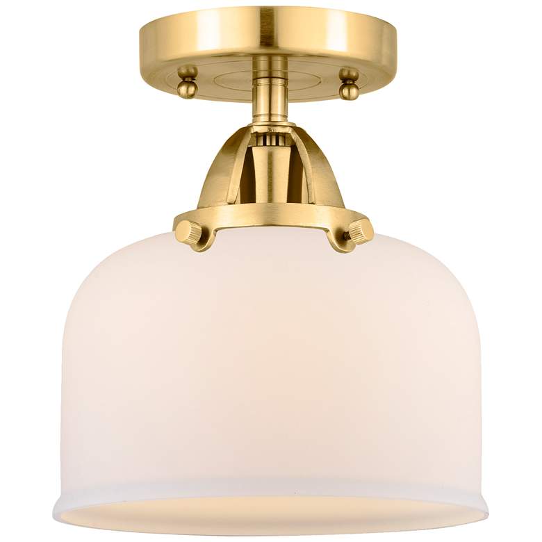 Image 1 Nouveau 2 Bell 8" Semi-Flush Mount - Satin Gold - Matte White Shade