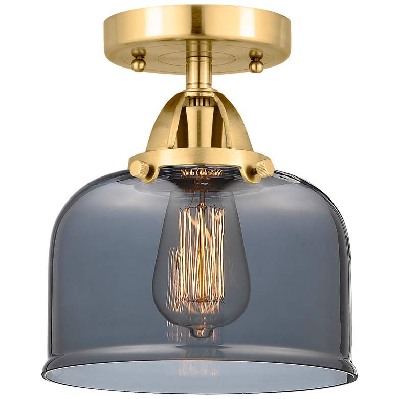 Image 1 Nouveau 2 Bell 8" Semi-Flush Mount - Satin Gold - Plated Smoke Shade