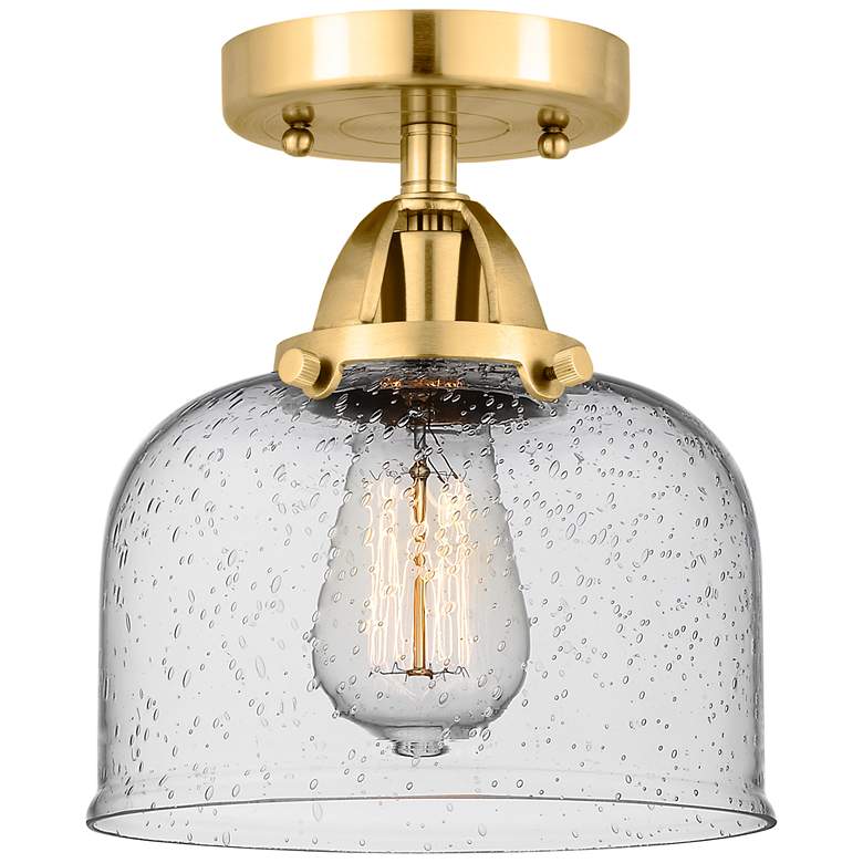 Image 1 Nouveau 2 Bell 8" Semi-Flush Mount - Satin Gold - Seedy Shade
