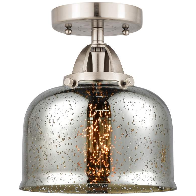 Image 1 Nouveau 2 Bell 8" Semi-Flush Mount - Satin Nickel - Silver Plated Merc