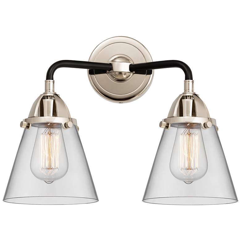 Image 1 Nouveau 2 Cone 6" 2 Light 14" Bath Light - Black Polished Nickel