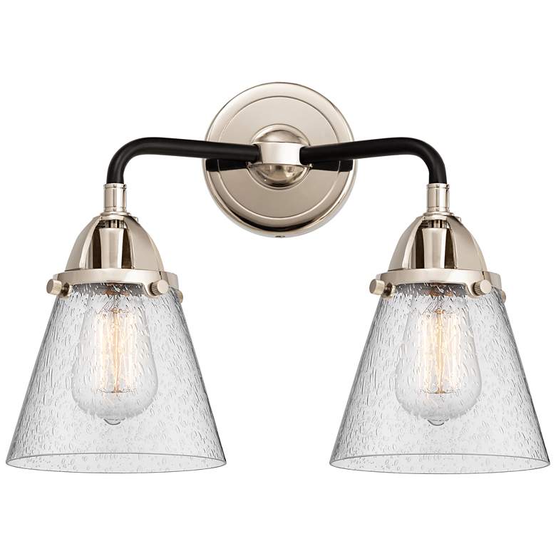 Image 1 Nouveau 2 Cone 6" 2 Light 14" Bath Light - Black Polished Nickel