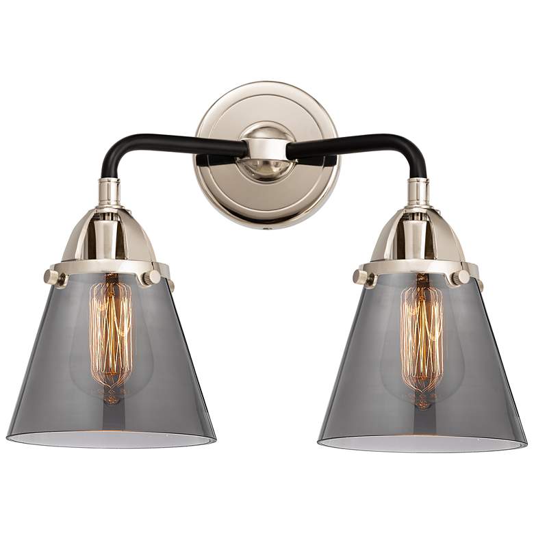 Image 1 Nouveau 2 Cone 6" 2 Light 14" Bath Light - Black Polished Nickel