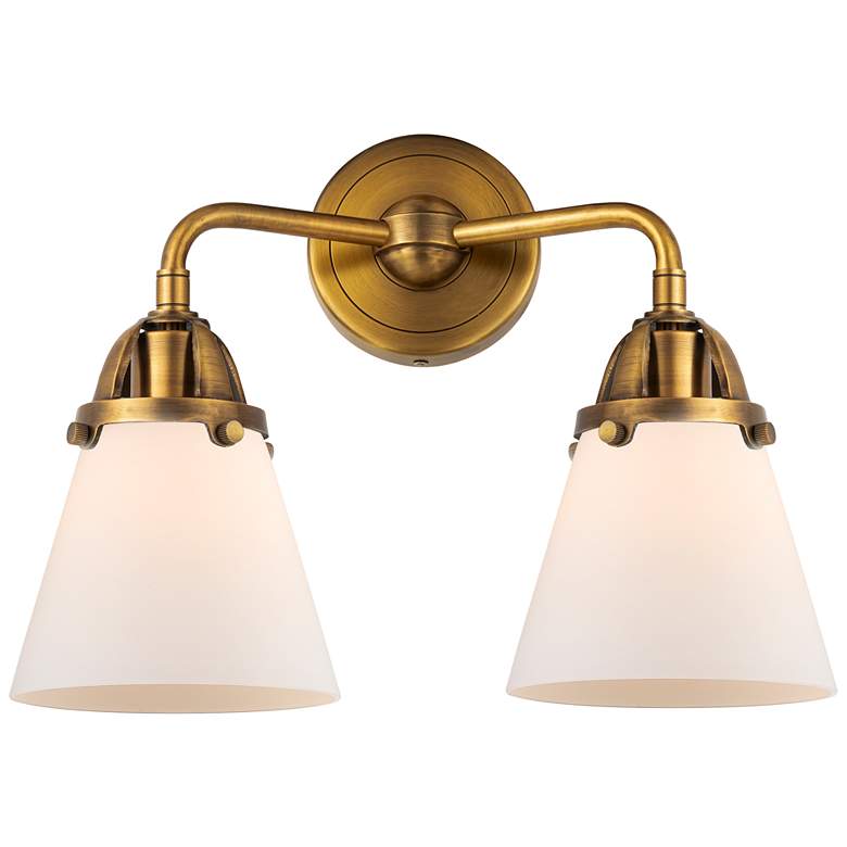 Image 1 Nouveau 2 Cone 6" 2 Light 14" Bath Light - Brushed Brass - White