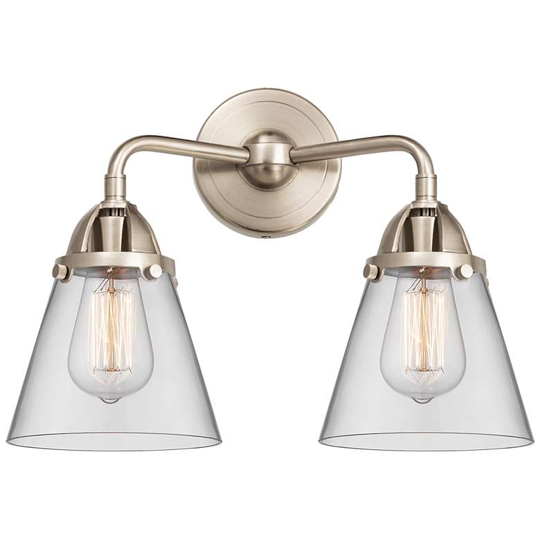 Image 1 Nouveau 2 Cone 6 inch 2 Light 14 inch Bath Light - Brushed Satin Nickel -